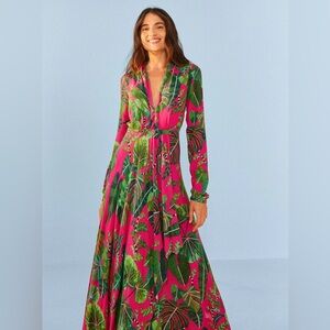 Farm Rio Pink Leaves Maxi Dress S